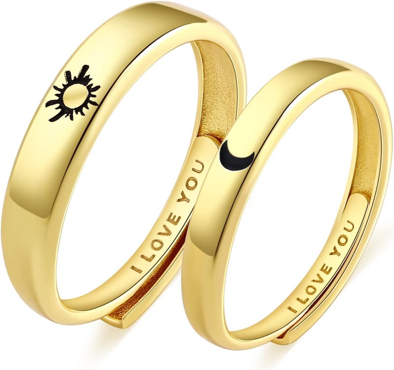 Beydodo 925 Silver Rings Custom Adjustable Sun and Moon Matching Rings Engraved I Love You Couples Rings Wedding - Image 1